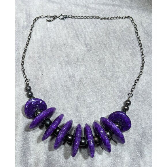 Chunky Gothic Purple Crackle Disc Statement Necklace - Picture 6 of 7